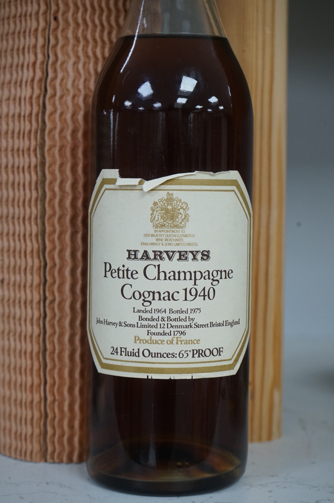 A bottle of Harvey's Petite Champagne Cognac, 1940, bottled 1975